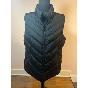 Gap Womens Black Chevron Puffer Vest Full Zip Fleece Lined Collar Large